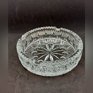 Vintage MCM Clear Crystal Cut Glass Large Heavy 6.25” Ashtray